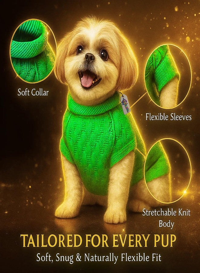 ويستيرن إرا كنزة صوفية محبوكة يدويًا للكلاب من سلالة شيه تزو، مستوحاة من العصر الغربي | طقم ملابس دافئ وناعم للكلاب في الطقس البارد | كنزة مريحة برقبة عالية قابلة للتمدد | ملابس مريحة للحيوانات الأليفة في الشتاء | أنيقة | أخضر فاتح - Image 4